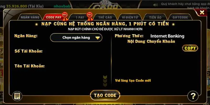 Nạp Tiền Go88 Qua Ngân Hàng