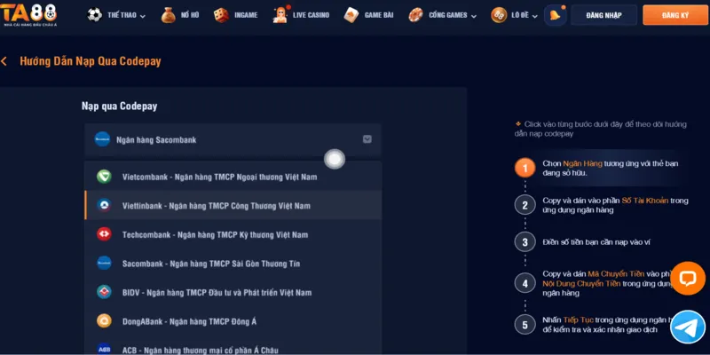Các phương thức nạp tiền phổ biến tại TA88