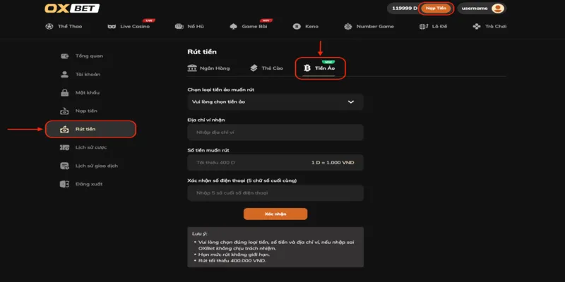 Hướng Dẫn Rút Tiền Tại Oxbet Qua Các Hình Thức